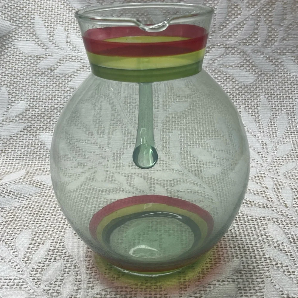 Colorful Glass Pitcher with Striped Design